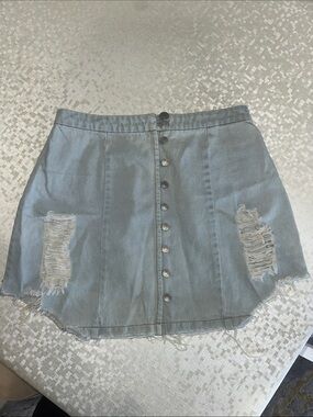 The Laundry Room Light Blue Distressed Button-Front Mini Skirt size L NEW